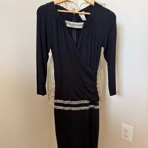 CACHE Black Silver Embellished Wrap Dress Small